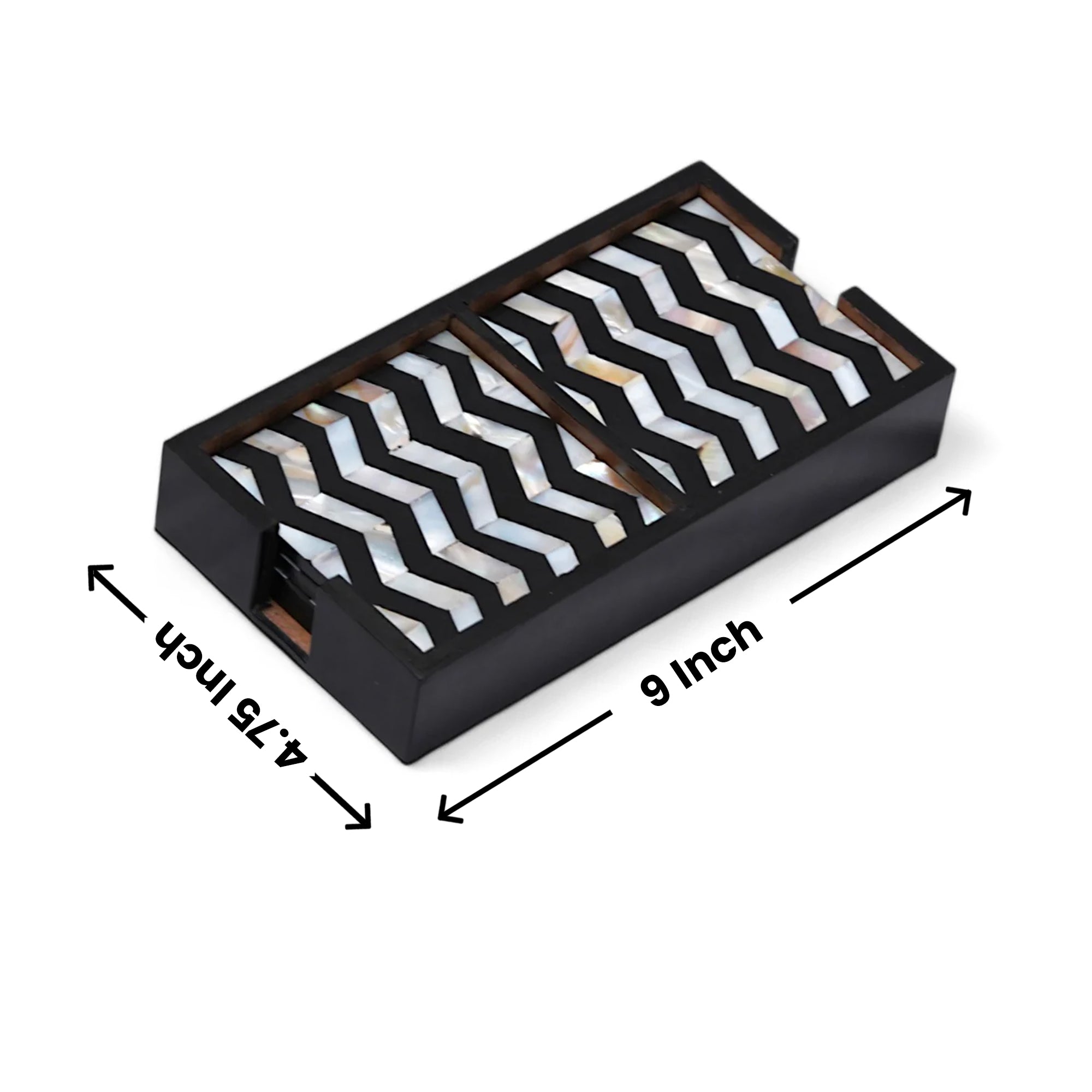 Zig Zag Design MOP/Resin Coaster Set of Eight with Caddy Tray